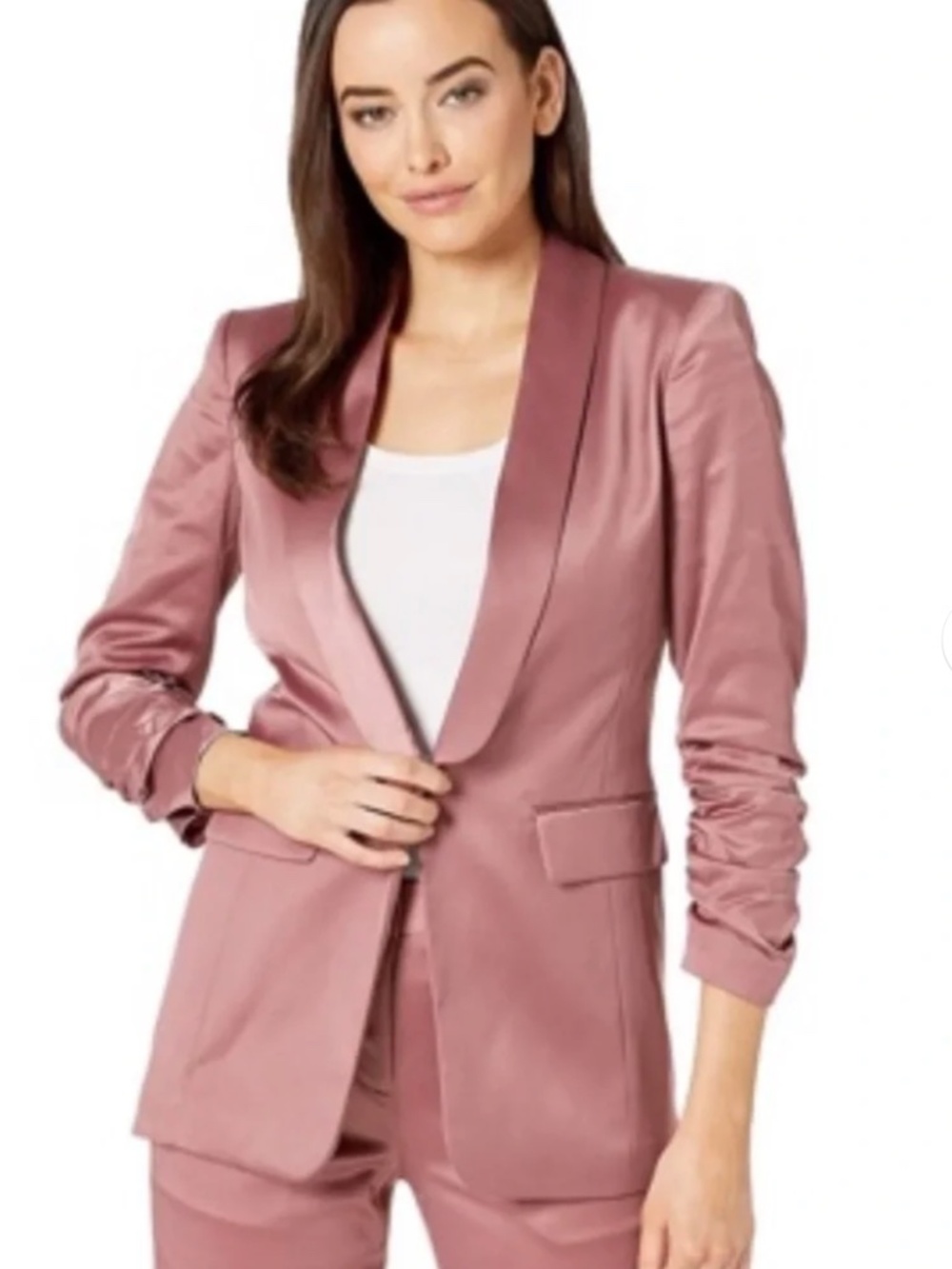 Tahari ASL Shawl-Collar Scrunched-Sleeve Satin Blazer Size: 16